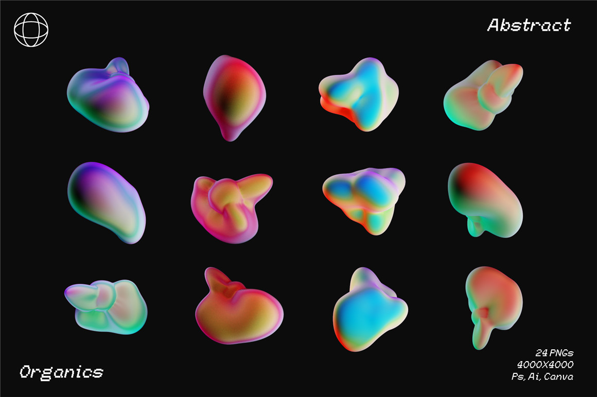 IRIDESCENT 60个趣味活力3D抽象颗粒感渐变液体斑点形状海报背景素材包 3D ORGANIC SHAPES（7102）图层云15