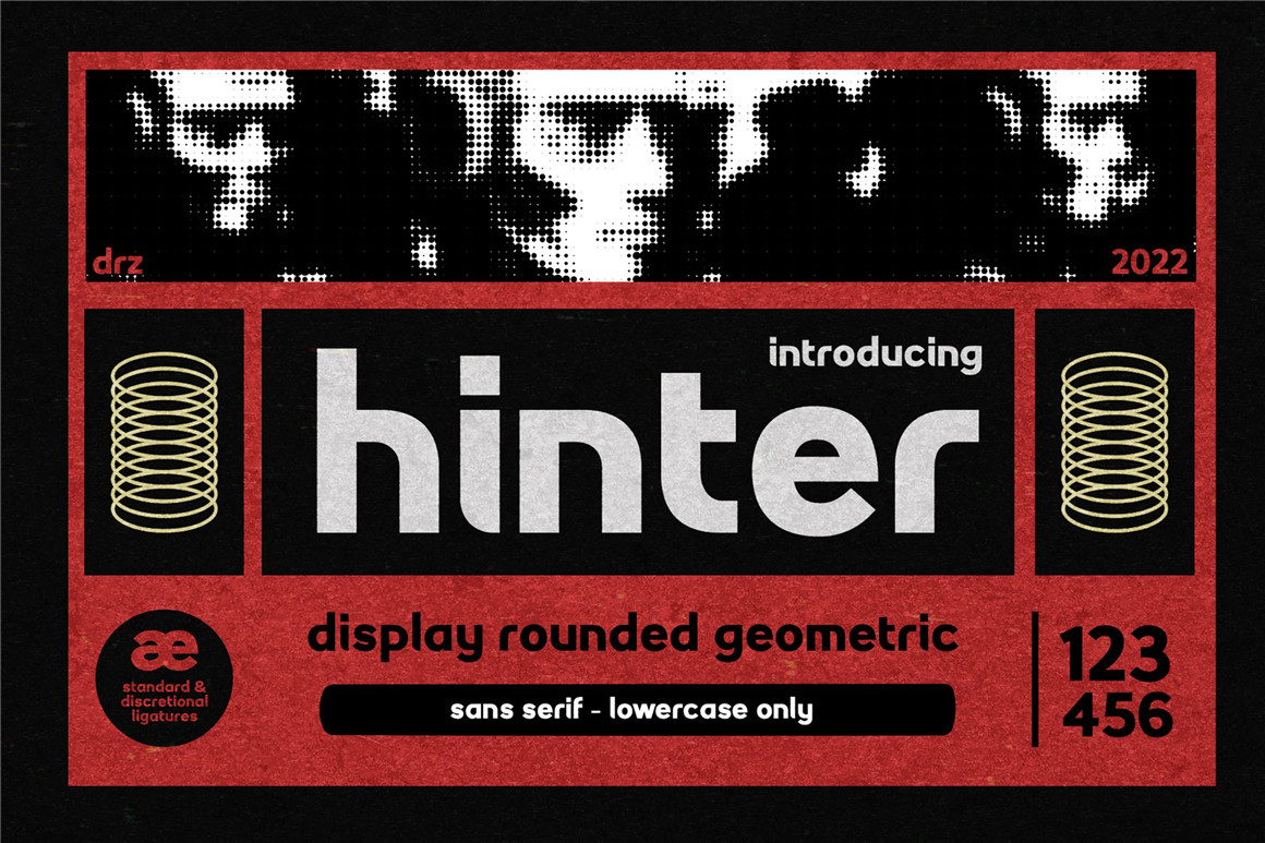 Hinter 复古做旧圆角无衬线油墨渗透打印效果几何英文字体 Rounded Geometric Font（7103）