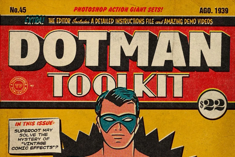 DotMan ToolKit 80年代复古美学波普艺术漫画半色调纸质扫描印刷墨迹纹理包  Vintage Comic Effects（7112）