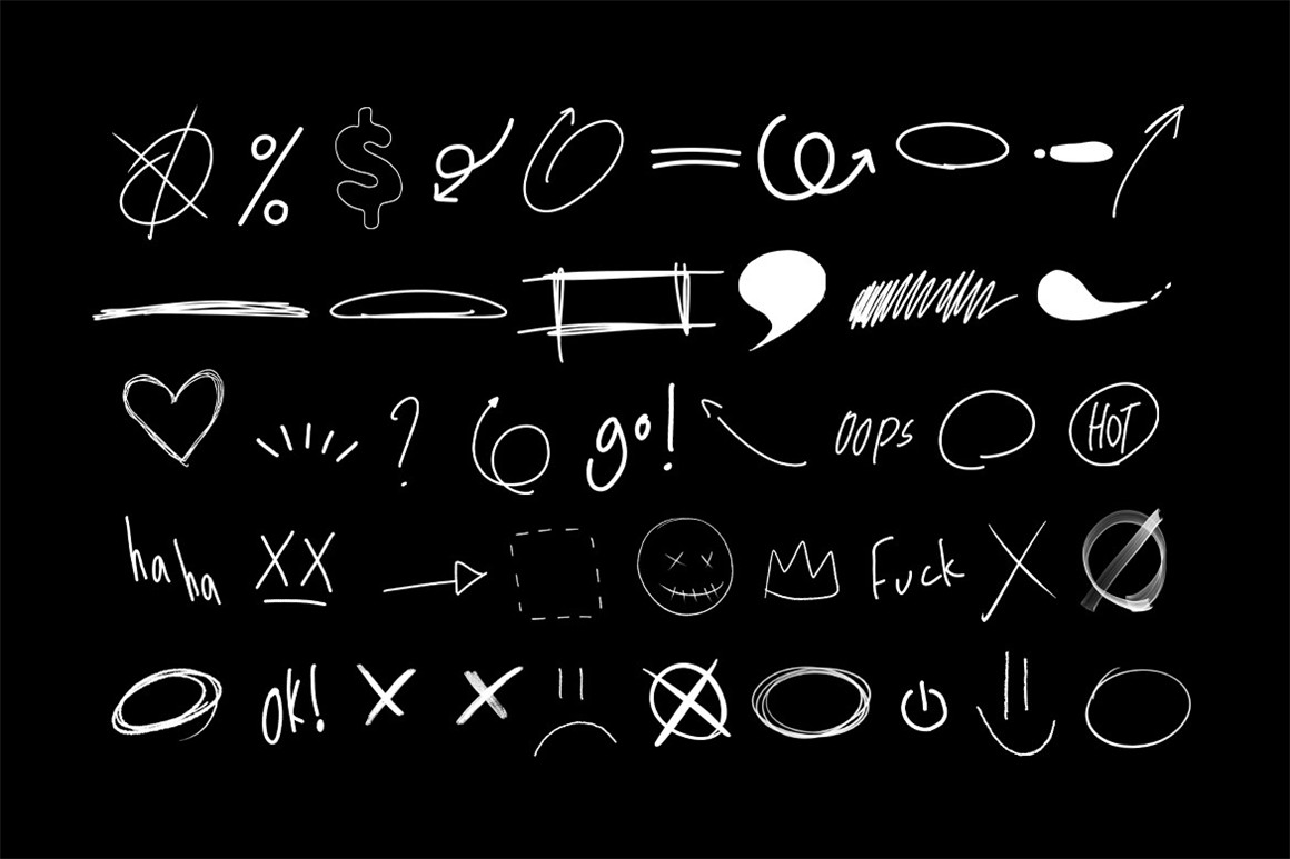 LAYER LAB 233个潮流手绘嘻哈涂鸦线条表情趣味字母符号标记PNG素材包 233 Marker（7125）图层云9