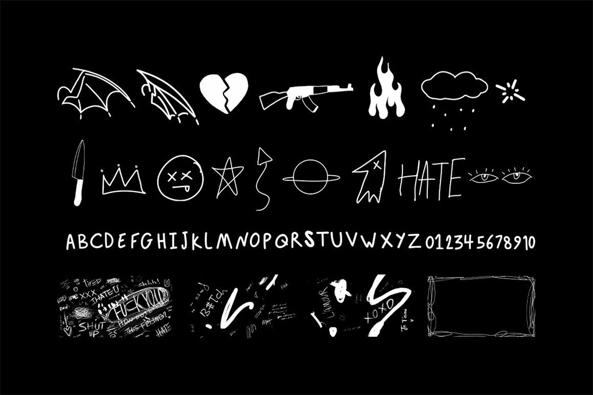 LAYER LAB 233个潮流手绘嘻哈涂鸦线条表情趣味字母符号标记PNG素材包 233 Marker（7125）图层云5