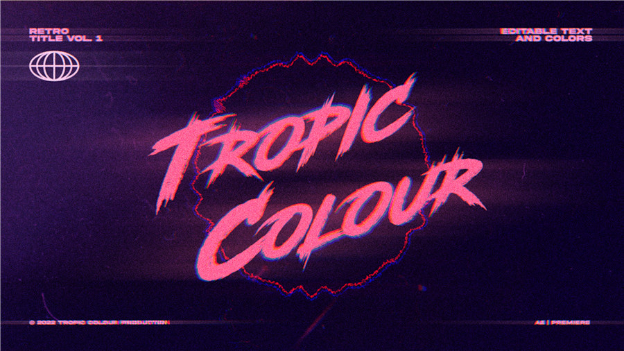 Tropic Colour 80年代复古创意金属渐变3D漫反射排版视觉效果标题工具包+VHS叠加视频素材 80'S RETRO FILM TITLES图层云10