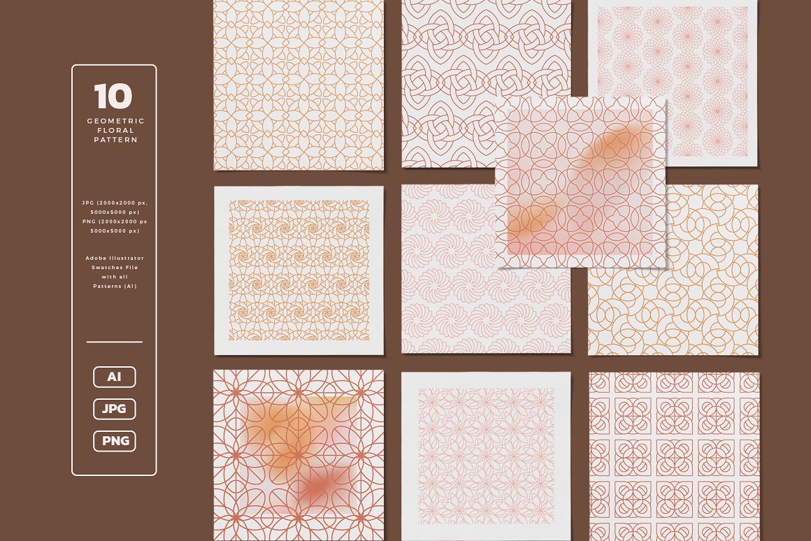 100个极简手绘风格几何图形婚礼花卉浪漫图案霓虹渐变元素背景 Geometry Floral Logo Kit（7214）图层云