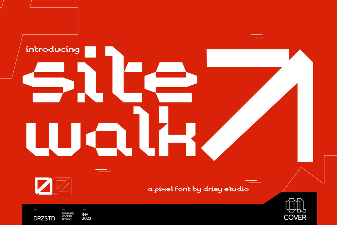 Sitewalk 未来派暗黑机能科幻像素风格海报封面英文字体 Futuristic Pixel Font（7222）