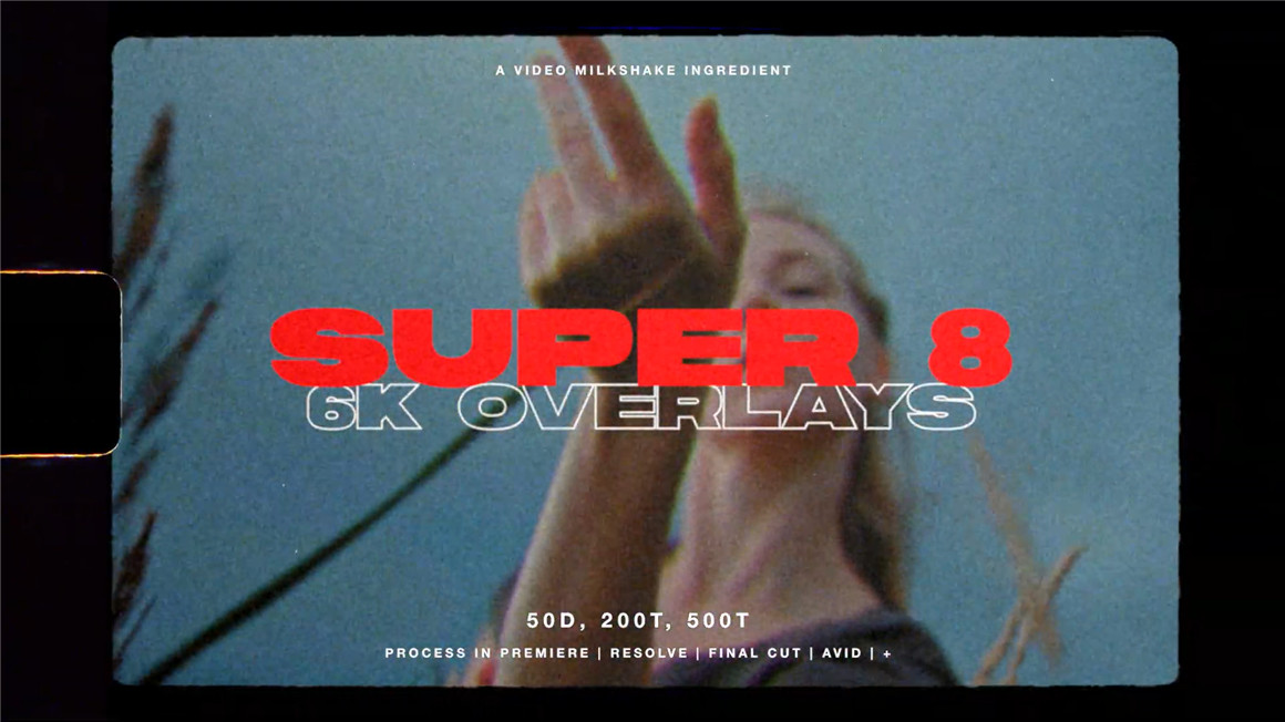 Video Milkshake 复古电影风格SUPER 8胶片扫描遮罩泄露颗粒背景视频素材 SUPER 8 FILM GRAIN PACK（7221）图层云