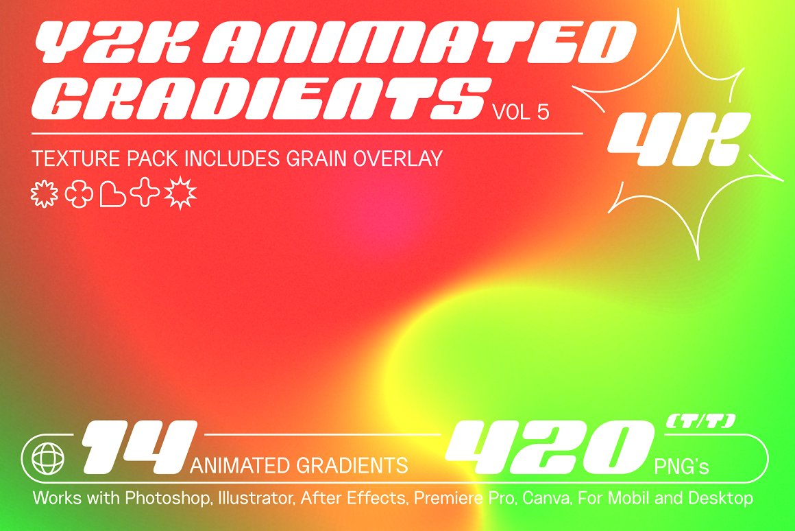 420个复古Y2K风格多彩渐变模糊颗粒品牌杂志海报封面设计背景图片素材 Gradient Backgrounds Pack（7242）