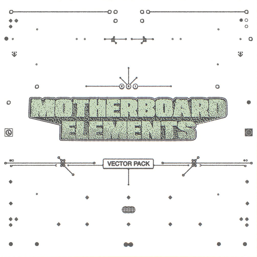 66款赛博科技科幻主板电路图标记边框框架复古艺术AI矢量图形元素设计套装 Motherboard Elements Vector Pack V01（7446）图层云