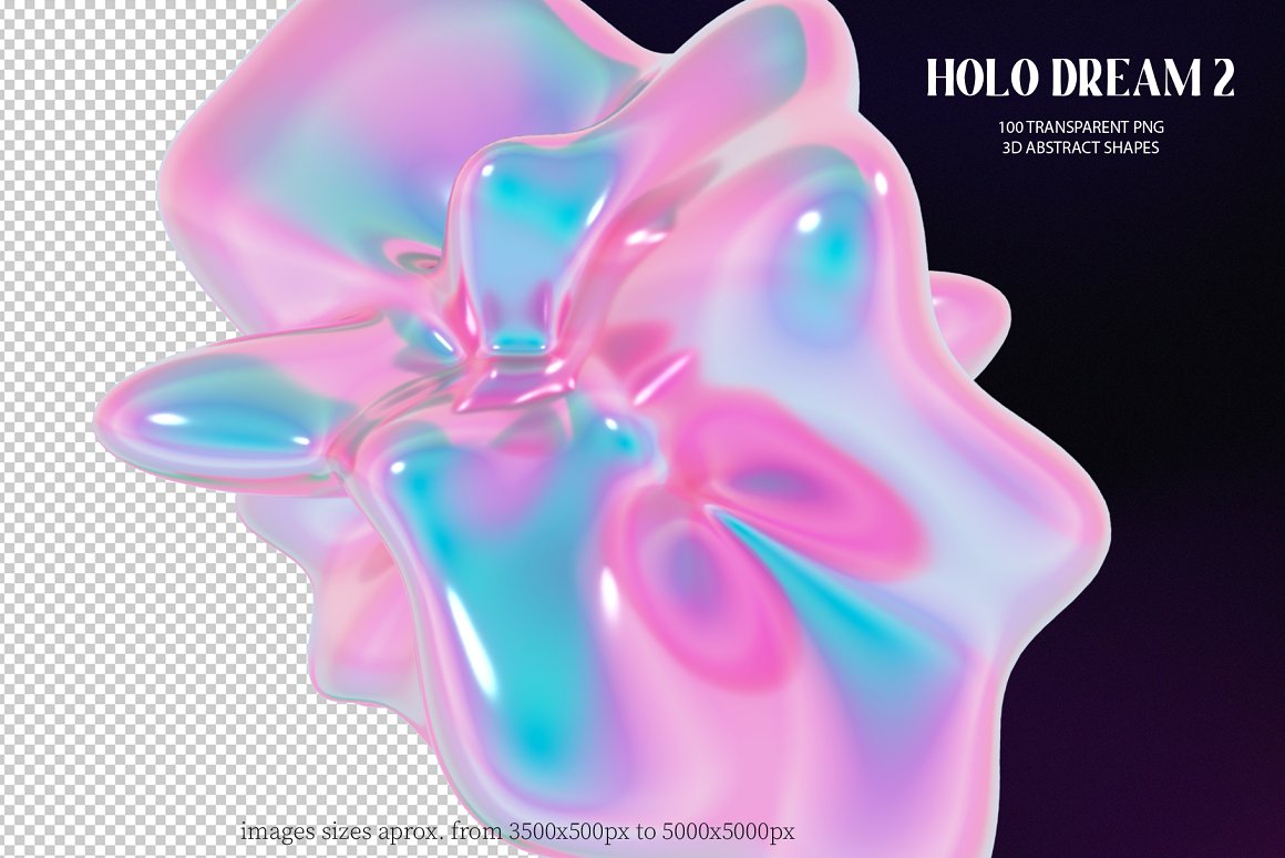 100款新潮酸性全息虹彩3D金属形状图形PNG免抠设计素材 Holo Iridescence 3D Shapes graphics（7474）图层云3