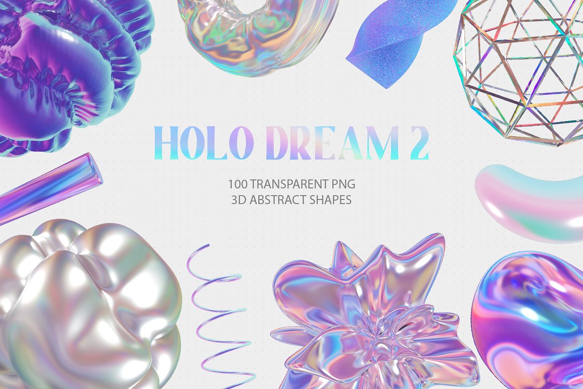 100款新潮酸性全息虹彩3D金属形状图形PNG免抠设计素材 Holo Iridescence 3D Shapes graphics（7474）图层云1