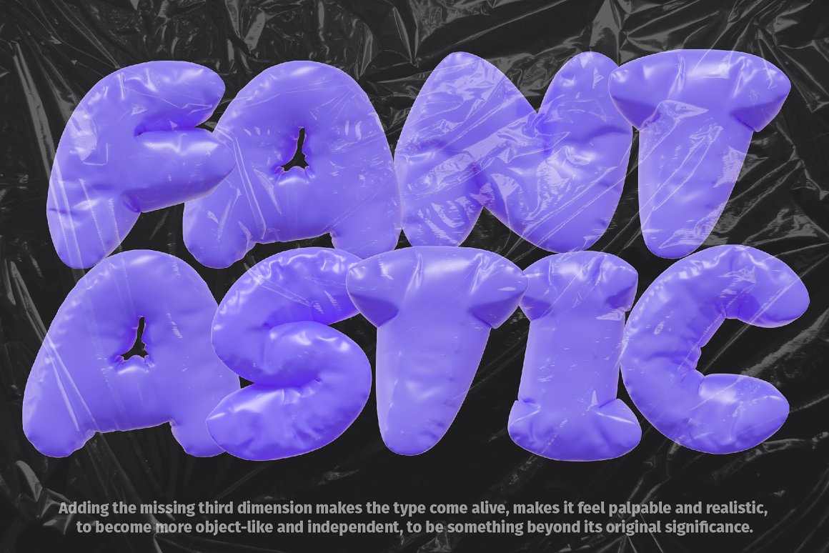 240多个趣味卡通3D渲染Y2K铝箔质感金属气球镀铬英文字母PNG元素设计套装 3D Inflated Type – Letters Numbers（7478）图层云1
