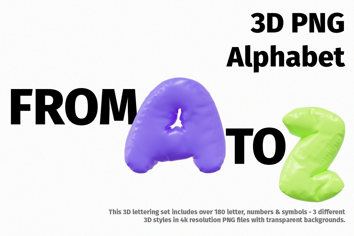 240多个趣味卡通3D渲染Y2K铝箔质感金属气球镀铬英文字母PNG元素设计套装 3D Inflated Type – Letters Numbers（7478）图层云9