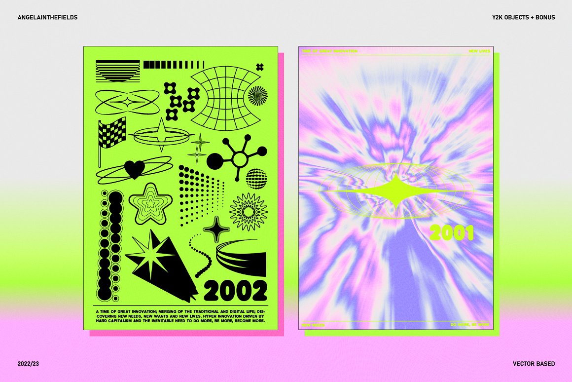 400多个90年代Y2K风格趣味贴纸几何拼贴画弥散光霓虹框架图标设计套装 400+ Y2K Elements + Bonus（7488）图层云4
