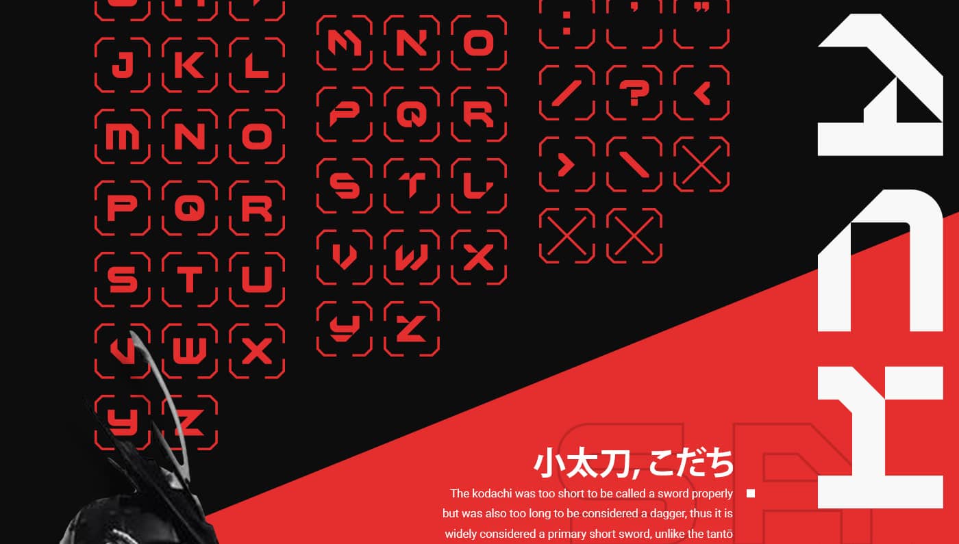 英文字体：硬朗日系太刀风格标题海报封面英文字体 Kodachi（7547）图层云3