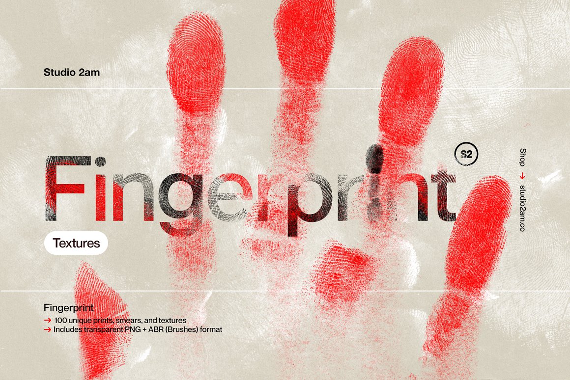 100款复古扫描创意指纹手掌手指掌印污迹纹理PNG免扣元素PS笔刷设计套装 Fingerprint - 100 Prints & Smudges（7555）图层云
