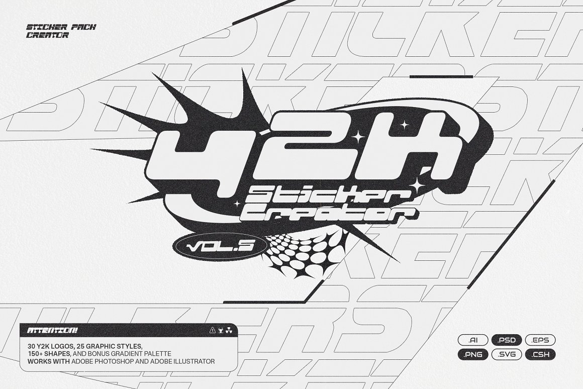 150个新潮Y2K风格标签贴纸logo标志设计抽象图形ai矢量设计素材 Y2K Sticker Creator Vol.5（7567）图层云