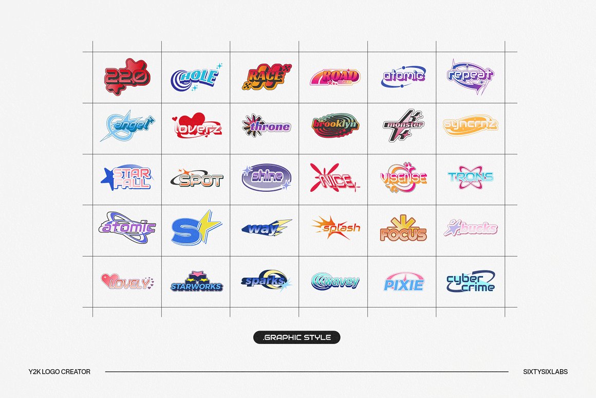 150个新潮Y2K风格标签贴纸logo标志设计抽象图形ai矢量设计素材 Y2K Sticker Creator Vol.5（7567）图层云10