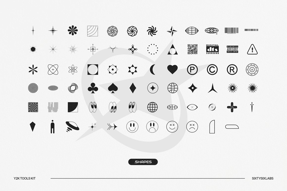 150个新潮Y2K风格标签贴纸logo标志设计抽象图形ai矢量设计素材 Y2K Sticker Creator Vol.5（7567）图层云7