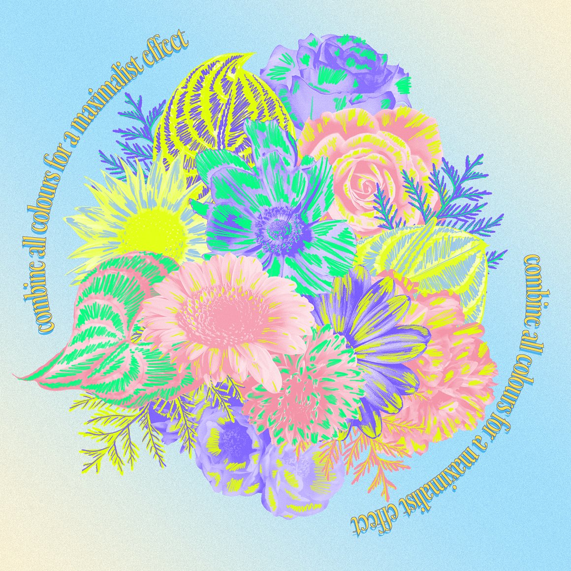 90年代复古霓虹花卉花朵剪贴画拼贴涂鸦PNG元素弥散光渐变背景设计套装 80s Floral Clipart + Bonus（7603）图层云3
