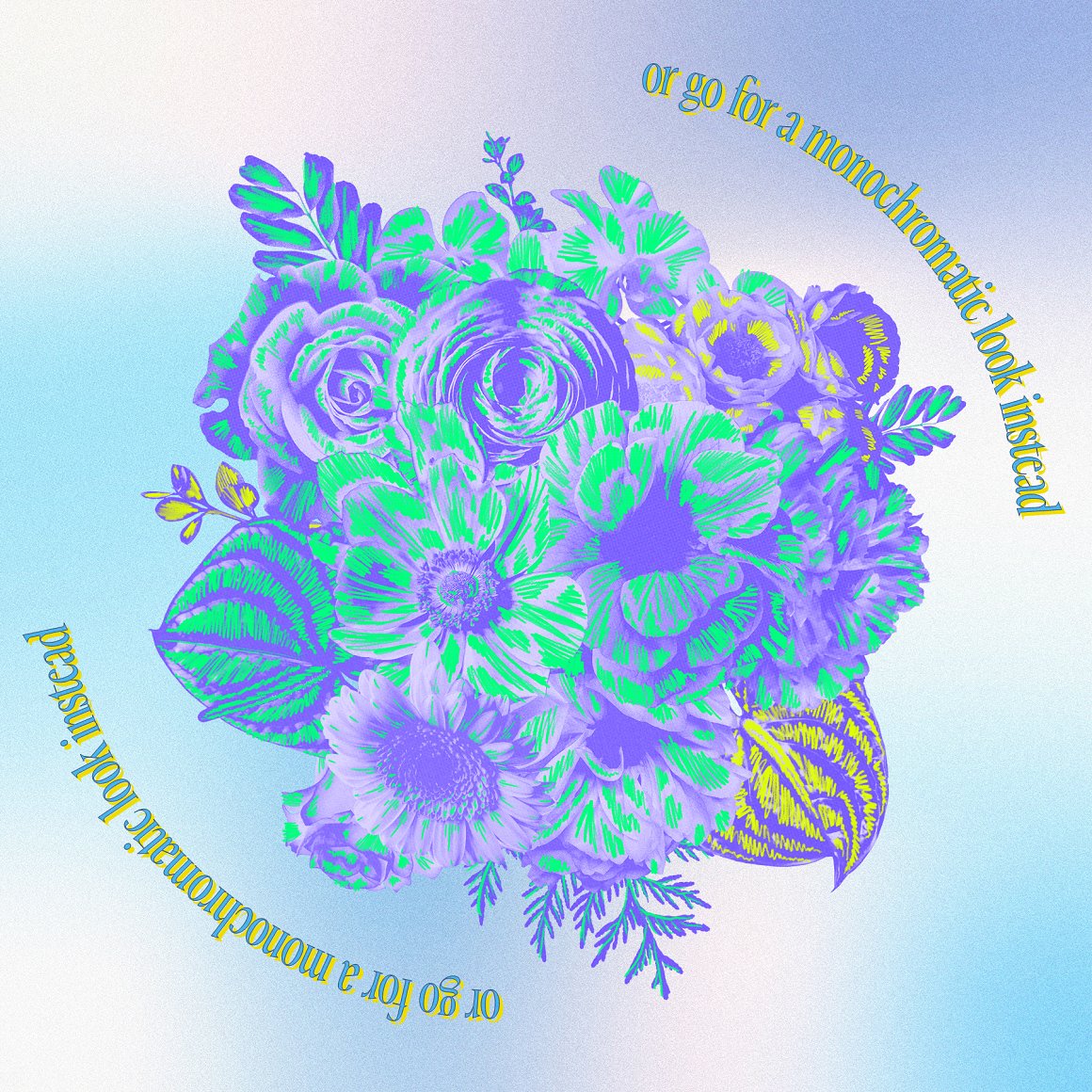 90年代复古霓虹花卉花朵剪贴画拼贴涂鸦PNG元素弥散光渐变背景设计套装 80s Floral Clipart + Bonus（7603）图层云