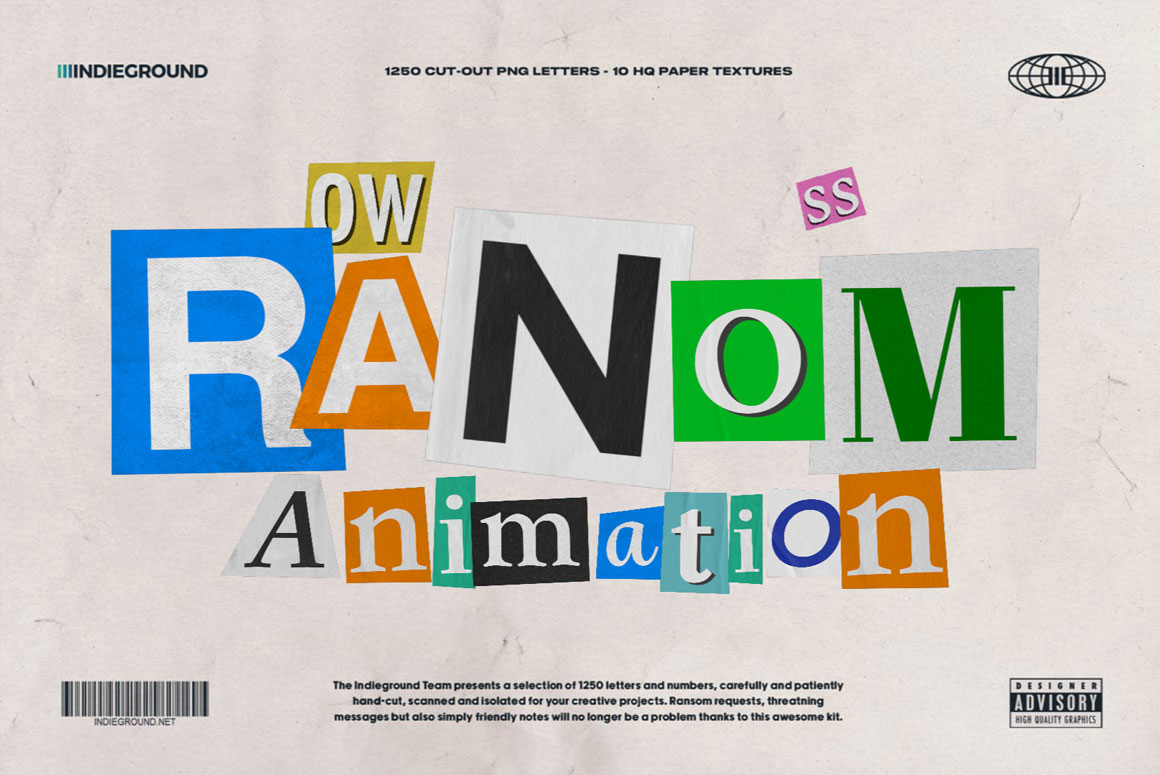 186个复古拼贴艺术杂志手工剪裁字母数字符号动画素材包 Ransom Type-Kit Animation Pack（7621）