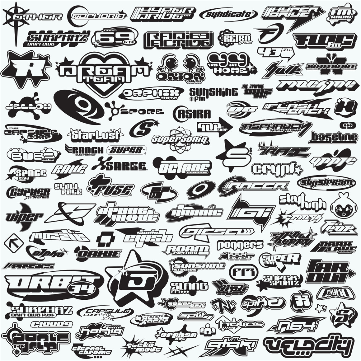 150多个复古千禧年Y2K风格彩色LOGO图标标签贴纸形状资产包 Y2k Logo Pack（7629）图层云3