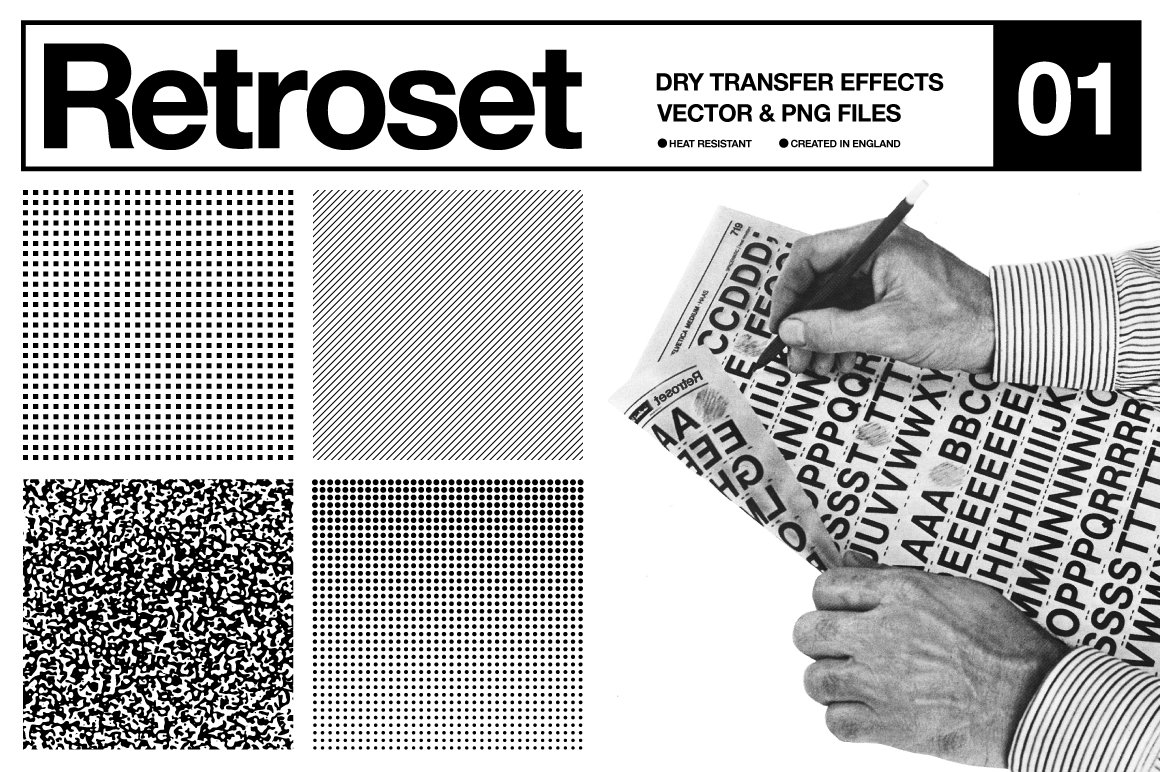 Offset 18款复古半色调点线网格背景纹理素材 Retroset - Dry Transfer Effects（7670）图层云