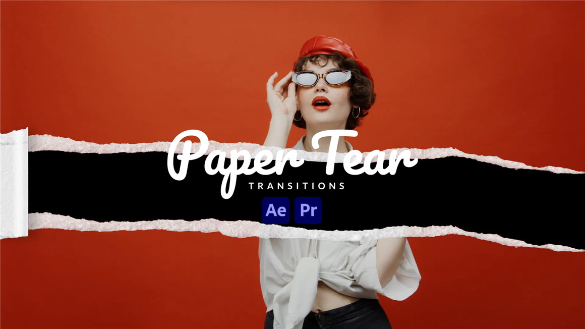 AE+PR模板：炫酷复古撕纸褶皱拼贴艺术定格动画转场模板预设 Paper Tear Transitions（7905）