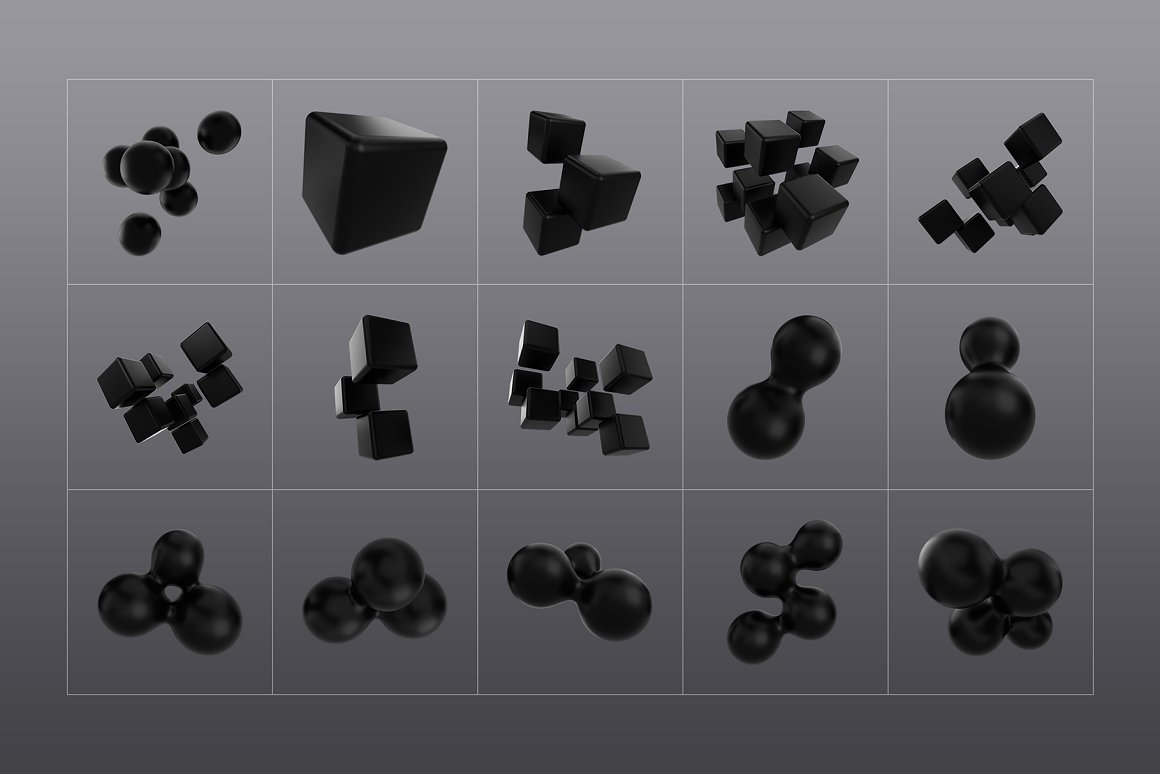 121款抽象酷黑未来科幻3D立体抽象不规则几何图形PNG背景设计素材 3D Black Shapes Collection（7679）图层云8