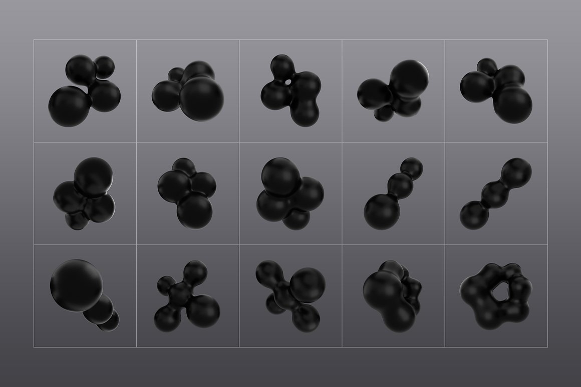 121款抽象酷黑未来科幻3D立体抽象不规则几何图形PNG背景设计素材 3D Black Shapes Collection（7679）图层云5
