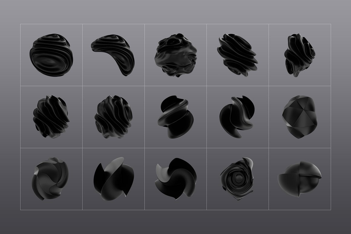121款抽象酷黑未来科幻3D立体抽象不规则几何图形PNG背景设计素材 3D Black Shapes Collection（7679）图层云9
