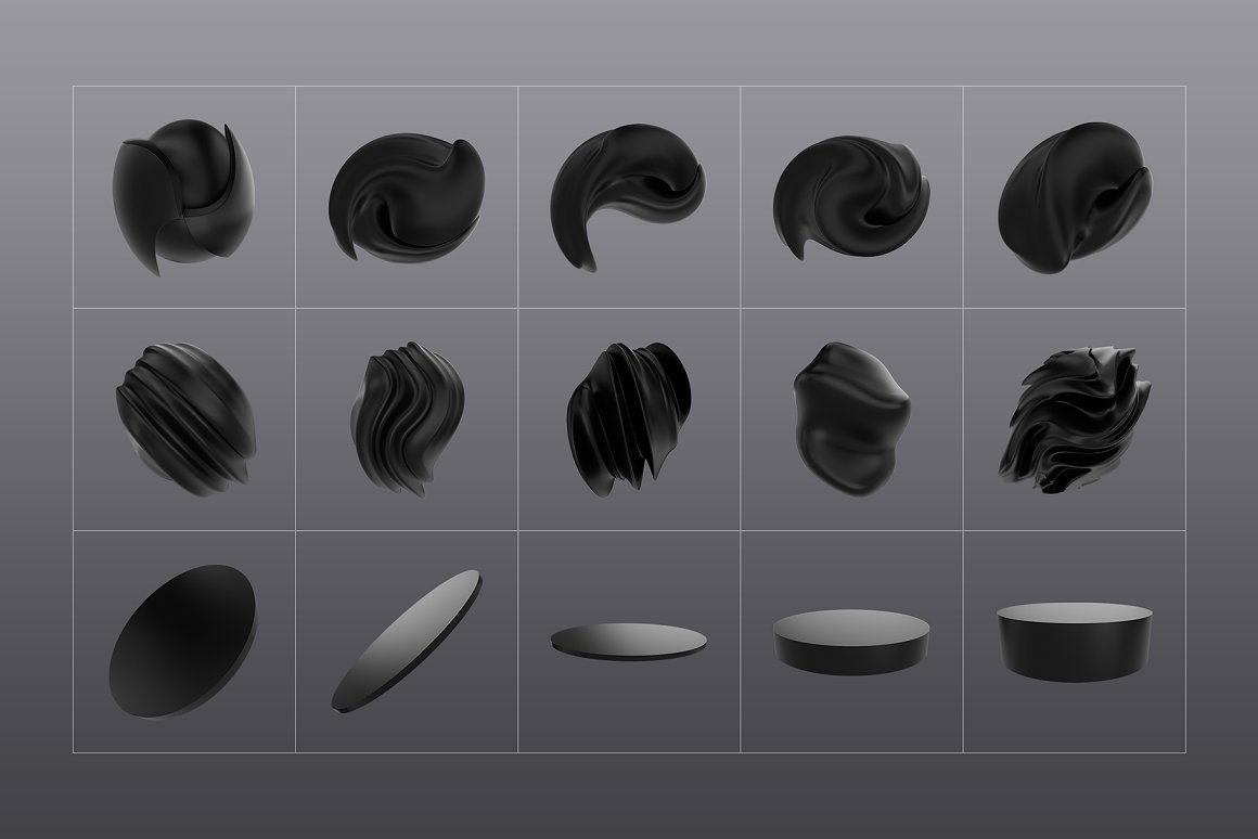 121款抽象酷黑未来科幻3D立体抽象不规则几何图形PNG背景设计素材 3D Black Shapes Collection（7679）图层云13