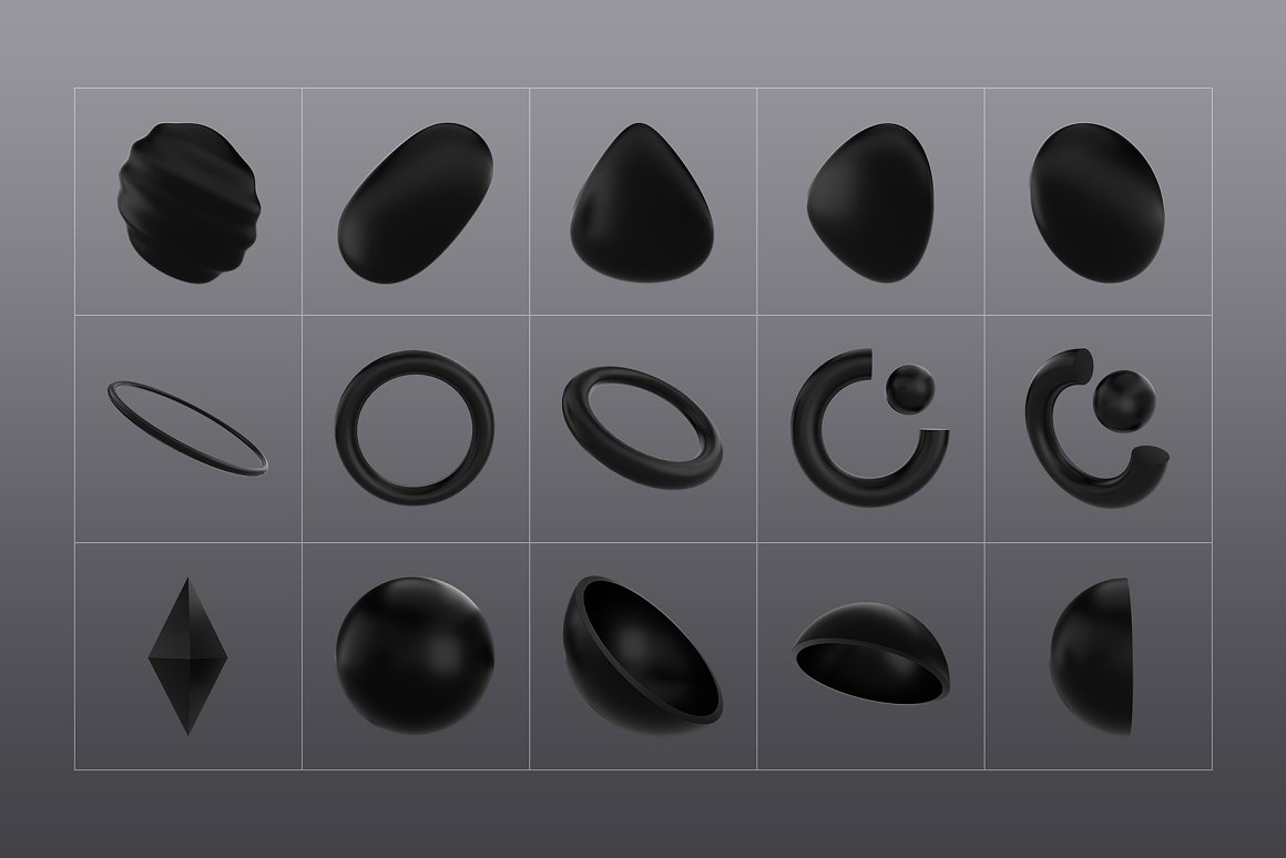 121款抽象酷黑未来科幻3D立体抽象不规则几何图形PNG背景设计素材 3D Black Shapes Collection（7679）图层云11