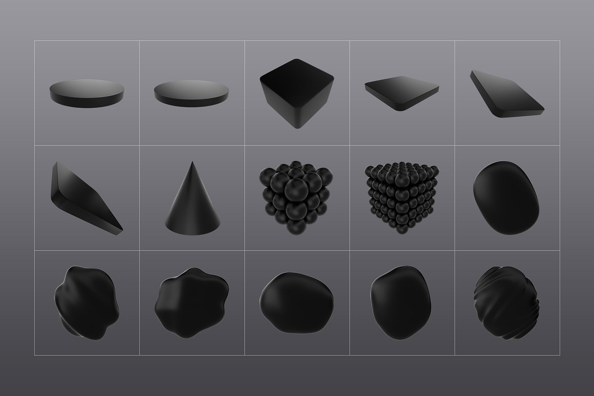 121款抽象酷黑未来科幻3D立体抽象不规则几何图形PNG背景设计素材 3D Black Shapes Collection（7679）图层云10