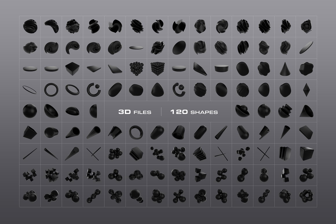 121款抽象酷黑未来科幻3D立体抽象不规则几何图形PNG背景设计素材 3D Black Shapes Collection（7679）图层云