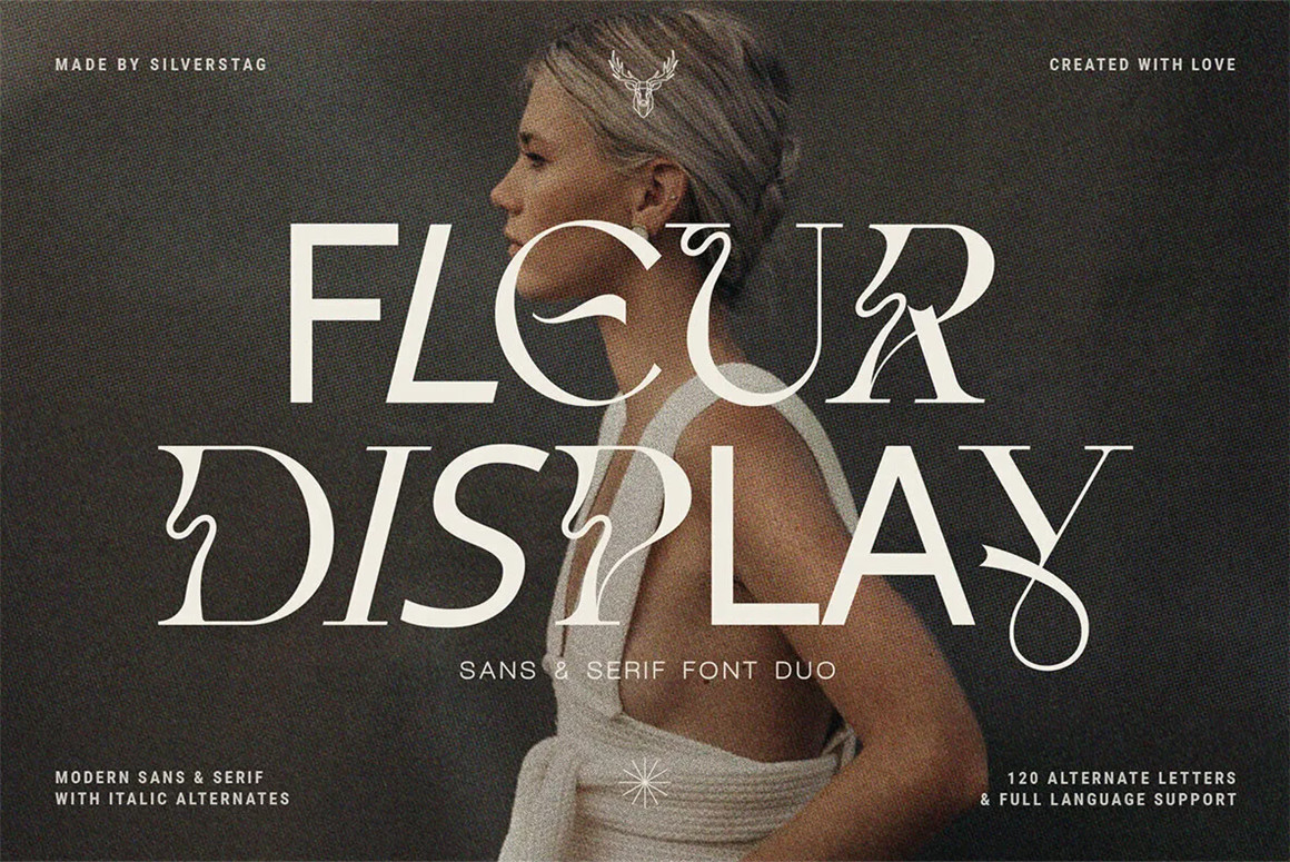 英文字体：创意复古无/衬线二重奏标题海报设计字体 Fleur Display Font Duo（7691）