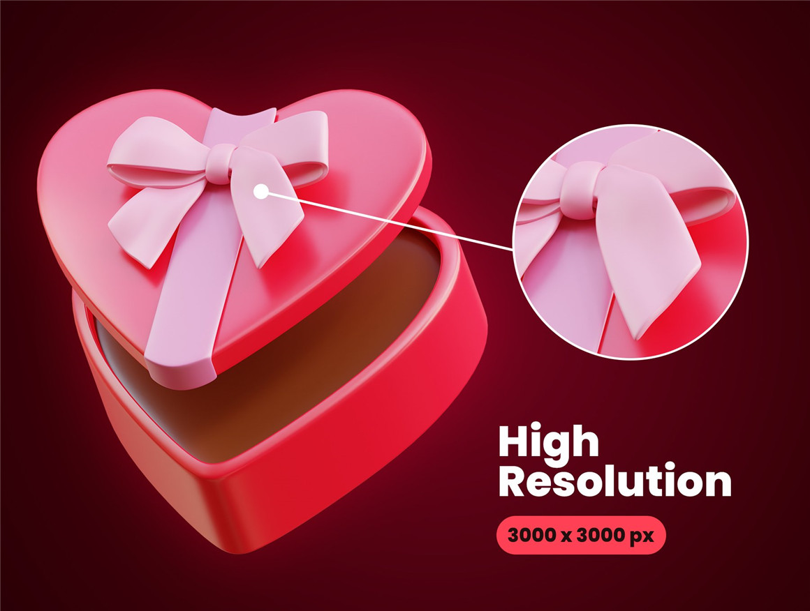 浪漫七夕情人节爱情爱心3D图标元素素材 Valentine's Day 3D Icon（7701）图层云2