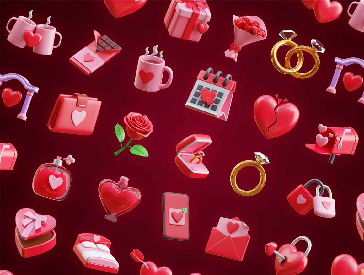 浪漫七夕情人节爱情爱心3D图标元素素材 Valentine's Day 3D Icon（7701）图层云5