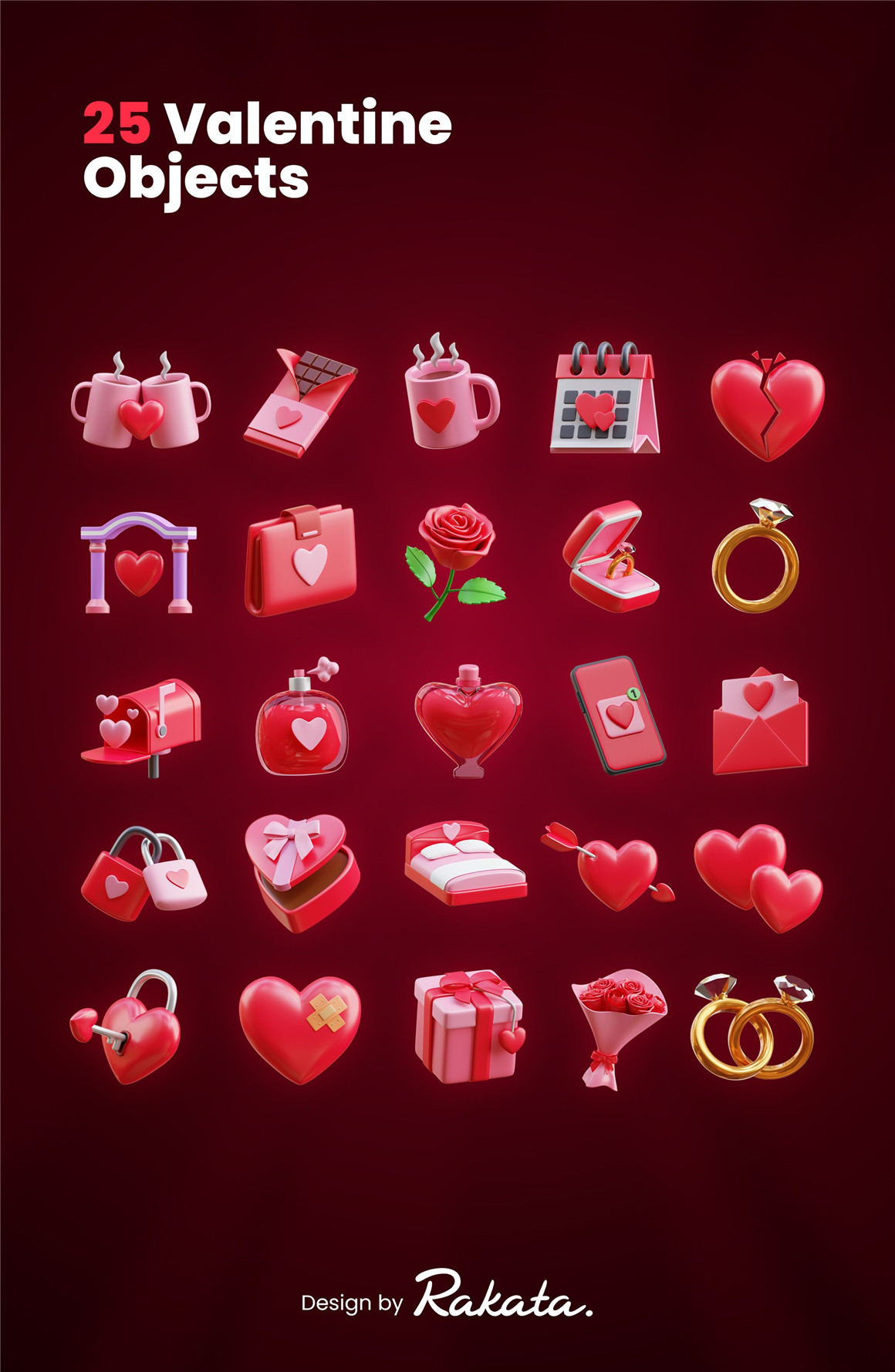 浪漫七夕情人节爱情爱心3D图标元素素材 Valentine's Day 3D Icon（7701）图层云6