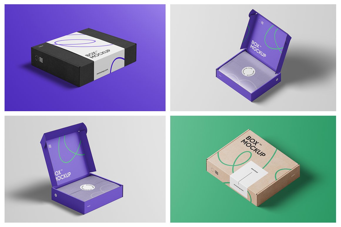 Mr.Mockup™ 22个高端产品快递纸纸板包装盒设计PSD贴图样机模板套装 Box Mockup Bundle – Mailing Box（7732）图层云