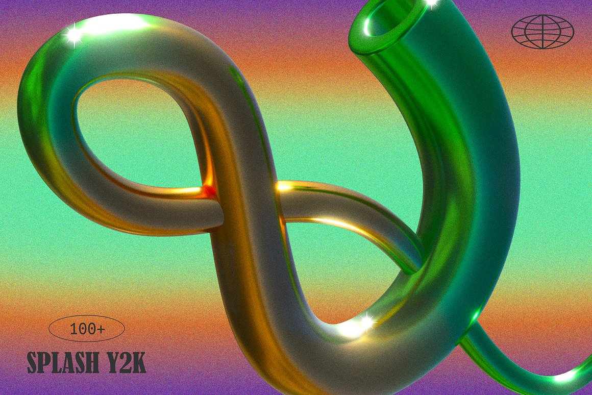 100款复古不规则3D金属几何图形Y2K抽象艺术PNG免抠图片设计素材 Splash Y2K-3D Abstract Retro Shapes（7777）图层云7