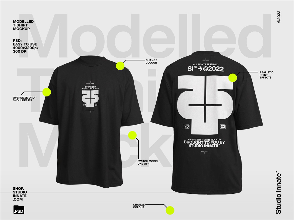 Studio Innate 高级工艺街头服饰品牌展示大码T恤PSD样机模板 Oversized Modelled T-Shirt Mockup（7794）