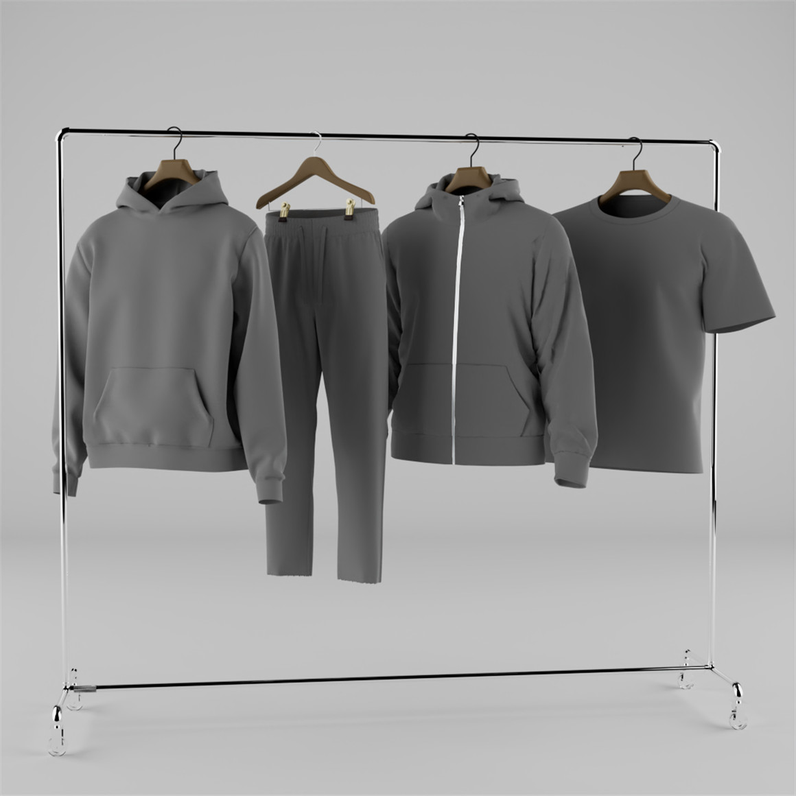 CROMEYARD 逼真高级服饰3D服装展示衣架模型 3D CLOTHING RACK LAYOUT V1（7815）图层云