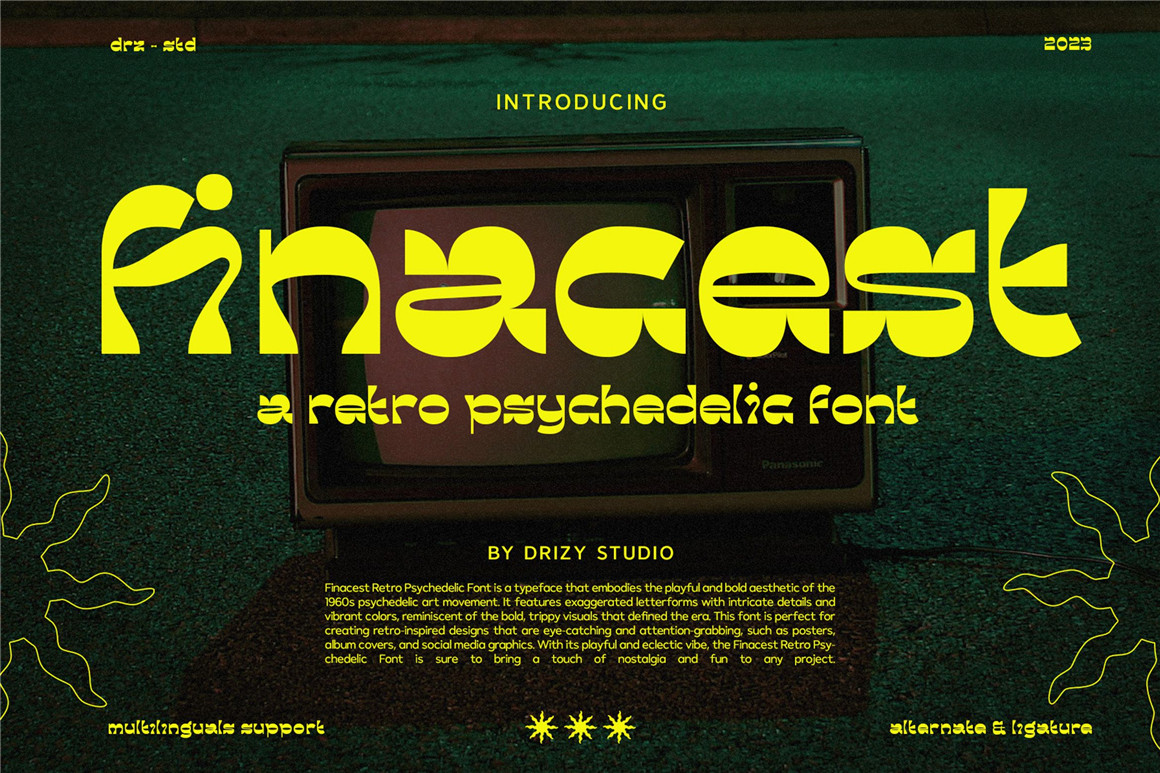 60年代复古迷幻逆反差酸性标题无衬线英文字体设计素材 Finacest – Retro Psychedelic Font（7827）
