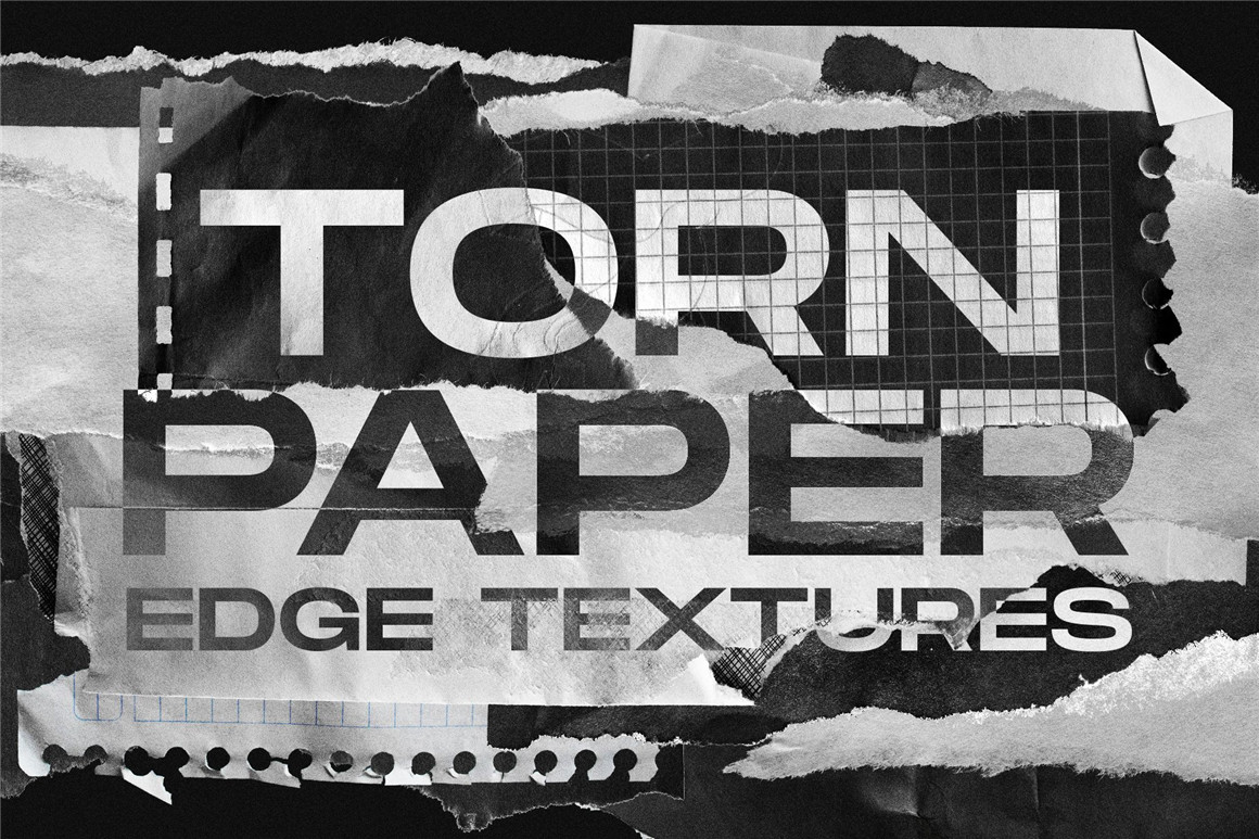 200个做旧破碎褶皱撕裂废弃纸张纸片PNG免抠图PS笔刷设计素材 Torn Paper Edge Textures（7860）图层云