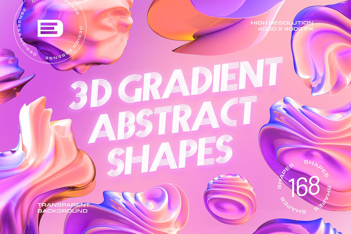 168个超现实扭曲渐变全息抽象艺术多彩3D立体免抠PNG素材 3D Gradient Abstract Shapes（7864）