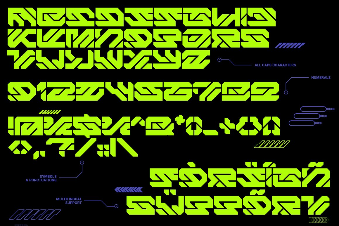 未来工业机械赛博科幻机甲海报标题LOGO设计英文字体安装包 Aero Flux | Modern Cyber Mecha Font（7939）图层云3
