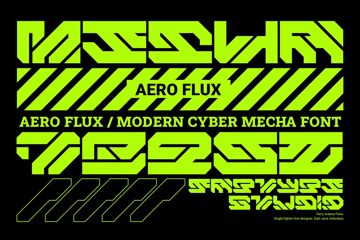 未来工业机械赛博科幻机甲海报标题LOGO设计英文字体安装包 Aero Flux | Modern Cyber Mecha Font（7939）图层云