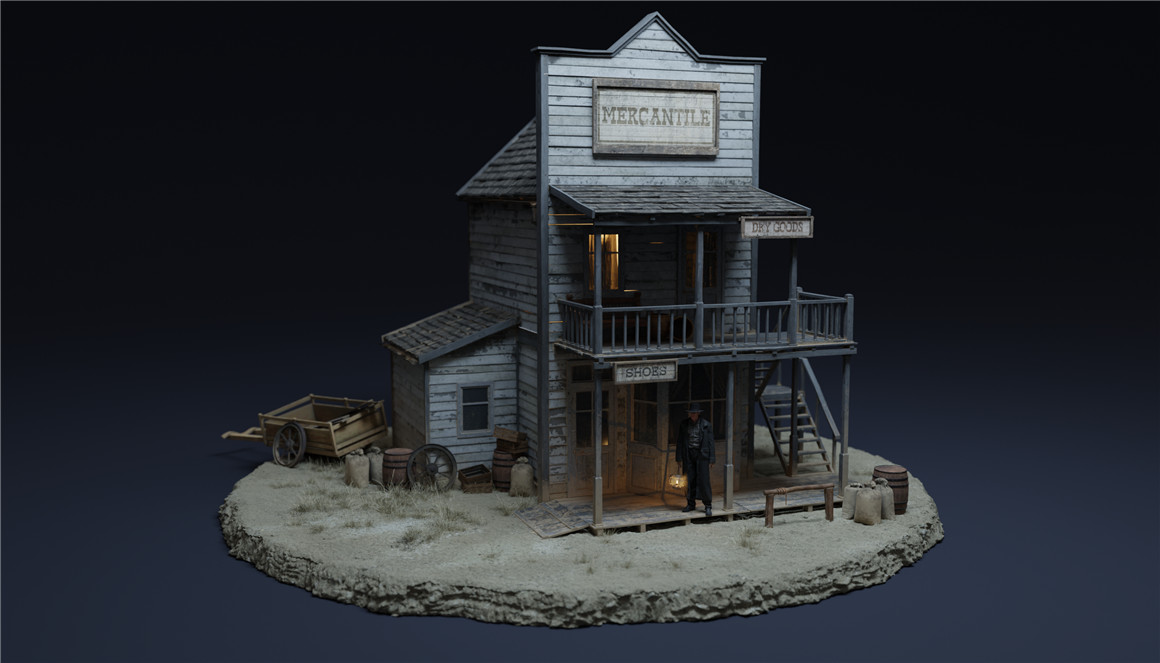 Blender模型：狂野西部牛仔人物马匹房屋建筑骑道具3D模型捆绑包 BuildingsBigMediumSmall - WildWest Collection Bundle（7972）图层云12