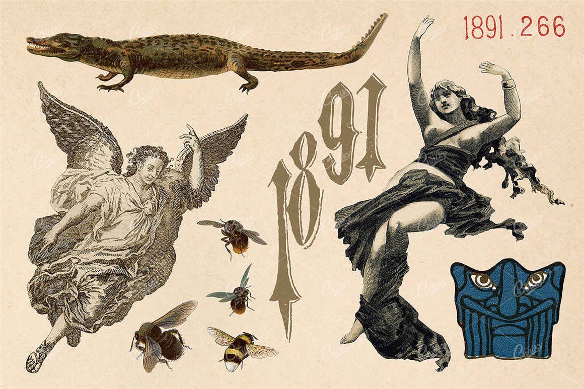 95款潮流复古怀旧手绘人物动物插图插画拼贴png免抠图片设计素材 The Vintage Collage Creator Vol.2（8011）