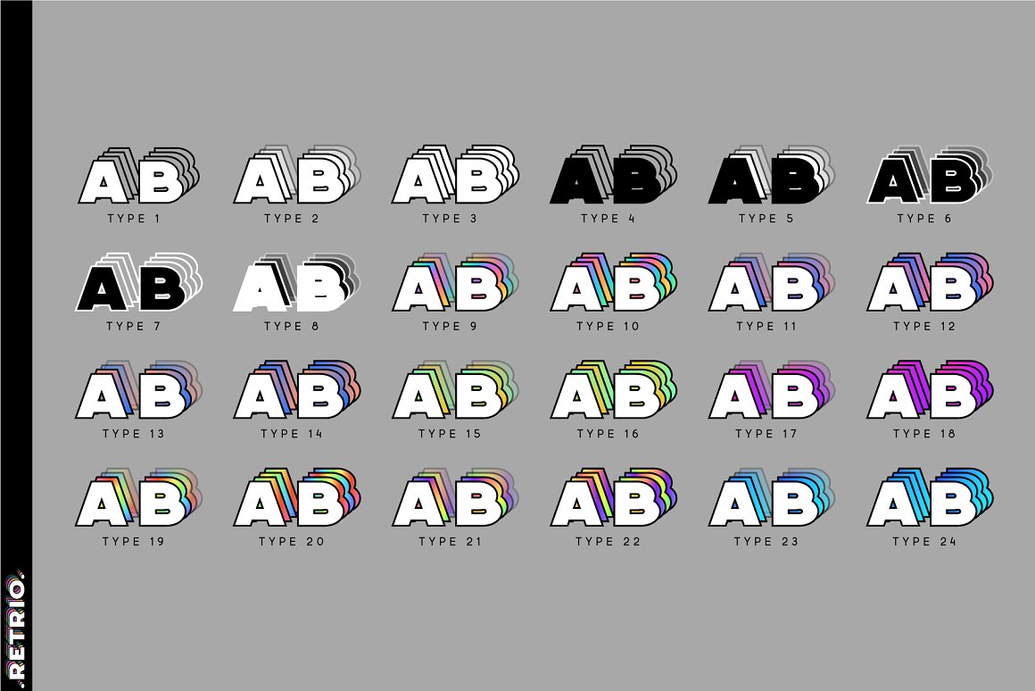 英文字体：潮流多彩动态杂志美学移动渐变透明海报设计标题字体 Retrio. OTF-SVG Color Family（8014）图层云4